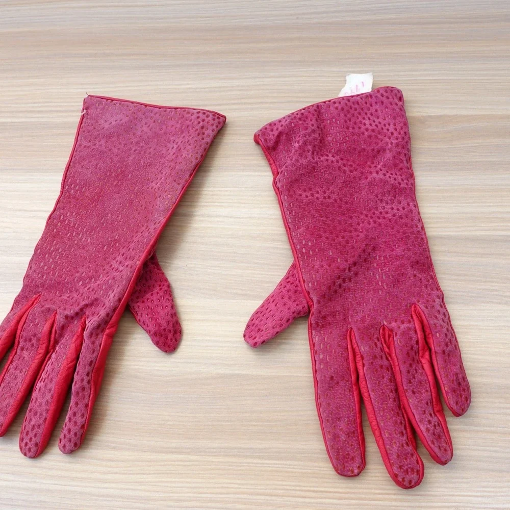 Vintage B ALTMAN CO Pink Leather Gloves Womens 8 Cashmere Lined‎ Italian Magenta